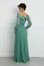 Rochie Cristina verde mint lunga cu maneci lungi si slipici