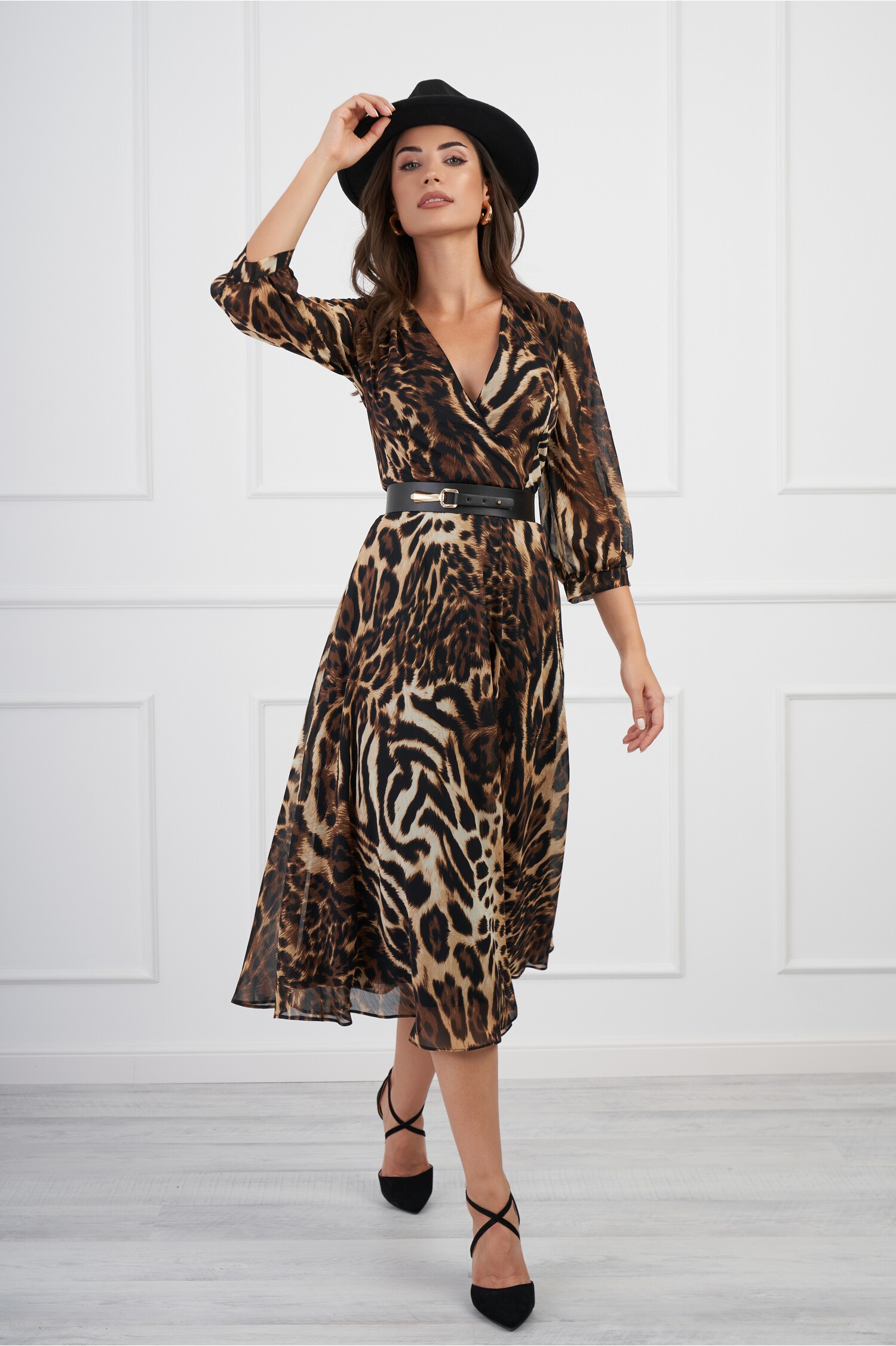 Rochie Daliana maro cu animal print din voal