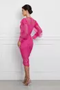 Rochie Dana fucsia din dantela cu maneci din organza si curea in talie