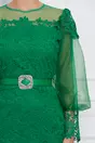 Rochie Dana verde din dantela cu maneci din organza si curea in talie