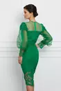 Rochie Dana verde din dantela cu maneci din organza si curea in talie