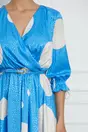 Rochie Daniela albastra cu buline si curea in talie