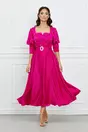 Rochie Daniela fucsia cu perle la bust si curea in talie