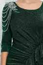 Rochie Daniela verde cu volan si aplicatie din margele