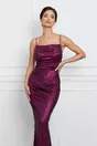 Rochie Dara lunga mov cu glitter si fronseuri