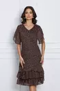 Rochie Daria neagra cu flori mici rosii si volan la baza