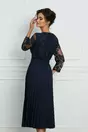 Rochie Dariana bleumarin cu glitter la bust si fusta plisata
