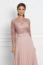 Rochie Dariana roz cu glitter la bust si fusta plisata