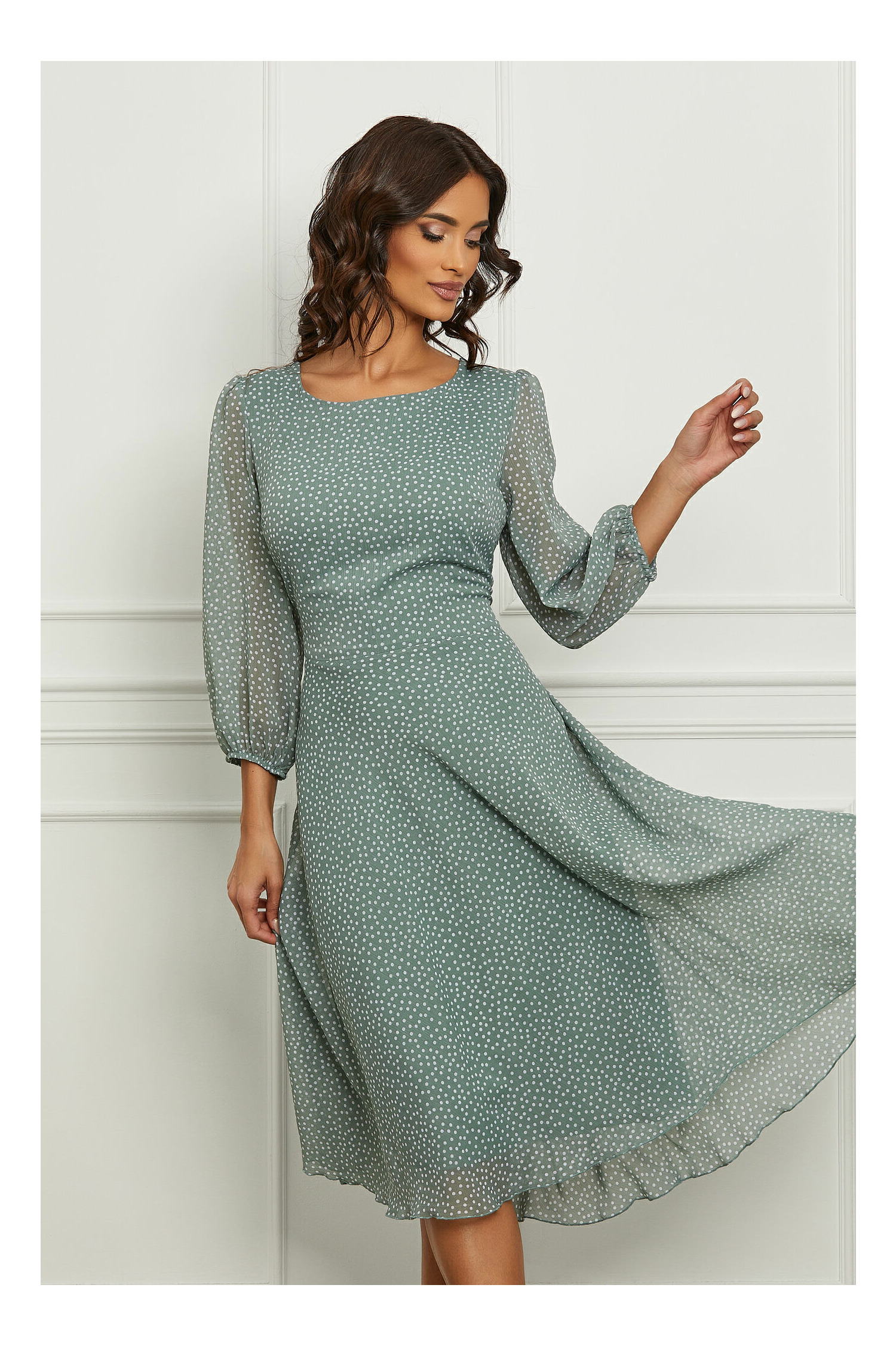 Rochie Dariana verde mint cu buline albe