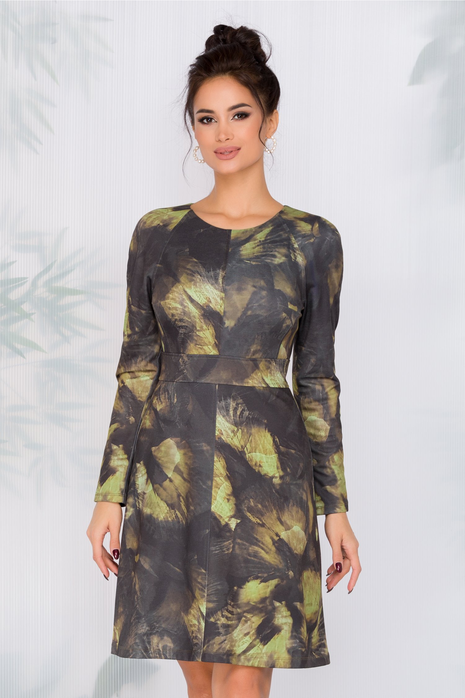 Rochie Dasie kaki cu imprimeuri