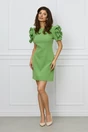 Rochie de ocazie verde fistic cu flori maxi pe maneci