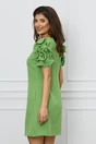 Rochie de ocazie verde fistic cu flori maxi pe maneci