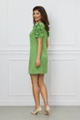 Rochie de ocazie verde fistic cu flori maxi pe maneci