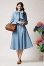 Rochie de zi din denim bleu cu funda maxi la bust