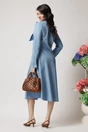 Rochie de zi din denim bleu cu funda maxi la bust