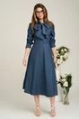 Rochie de zi din denim bleumarin cu funda maxi la bust