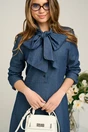 Rochie de zi din denim bleumarin cu funda maxi la bust