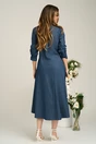 Rochie de zi din denim bleumarin cu funda maxi la bust