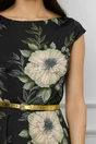 Rochie de zi din satin neagra cu imprimeuri florale si curea in talie