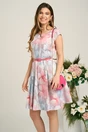 Rochie de zi din triplu voal bej cu imprimeu fucia si curea in talie