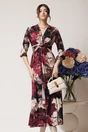 Rochie de zi din viscoza cu imprimeuri fucsia si bej