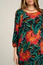 Rochie de zi din viscoza neagra cu imprimeuri florale rosii