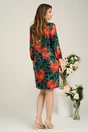 Rochie de zi din viscoza neagra cu imprimeuri florale rosii