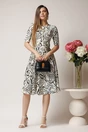 Rochie de zi din voal ivory cu imprimeuri si floare in talie