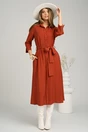 Rochie de zi tip camasa din viscoza caramizie cu cordon in talie