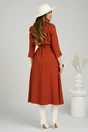 Rochie de zi tip camasa din viscoza caramizie cu cordon in talie