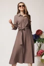 Rochie de zi tip camasa din viscoza maro cu cordon in talie