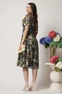 Rochie de zi vaporaosa din voal neagra cu imprimeuri florale galbene si verzi