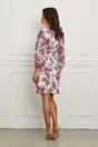 Rochie Delia alba cu imprimeuri florale roz si maneci din voal
