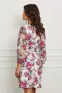 Rochie Delia alba cu imprimeuri florale roz si maneci din voal