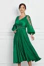 Rochie Denisa verde accesorizata cu perlute
