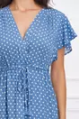 Rochie Diana bleu cu buline si snur reglabil in talie