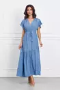 Rochie Diana bleu cu buline si snur reglabil in talie