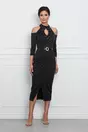 Rochie Diana neagra cu guler si decupaje la umeri