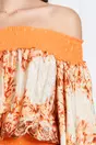 Rochie Diana orange cu imprimeuri si volane maxi