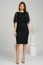 Rochie DY Fashion eleganta din dantela neagra cu flori si maneci din voal