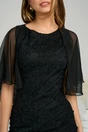 Rochie DY Fashion eleganta din dantela neagra cu flori si maneci din voal