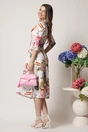 Rochie din stofa ivory midi de zi cu imprimeuri florale si decolteu