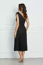 Rochie Dorina neagra cu umar gol si perle la bust