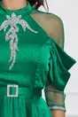 Rochie Dorina verde de ocazie cu aplicatii stralucitoare pe bust