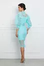 Rochie Doris bleu din dantela cu funda din organza si curea