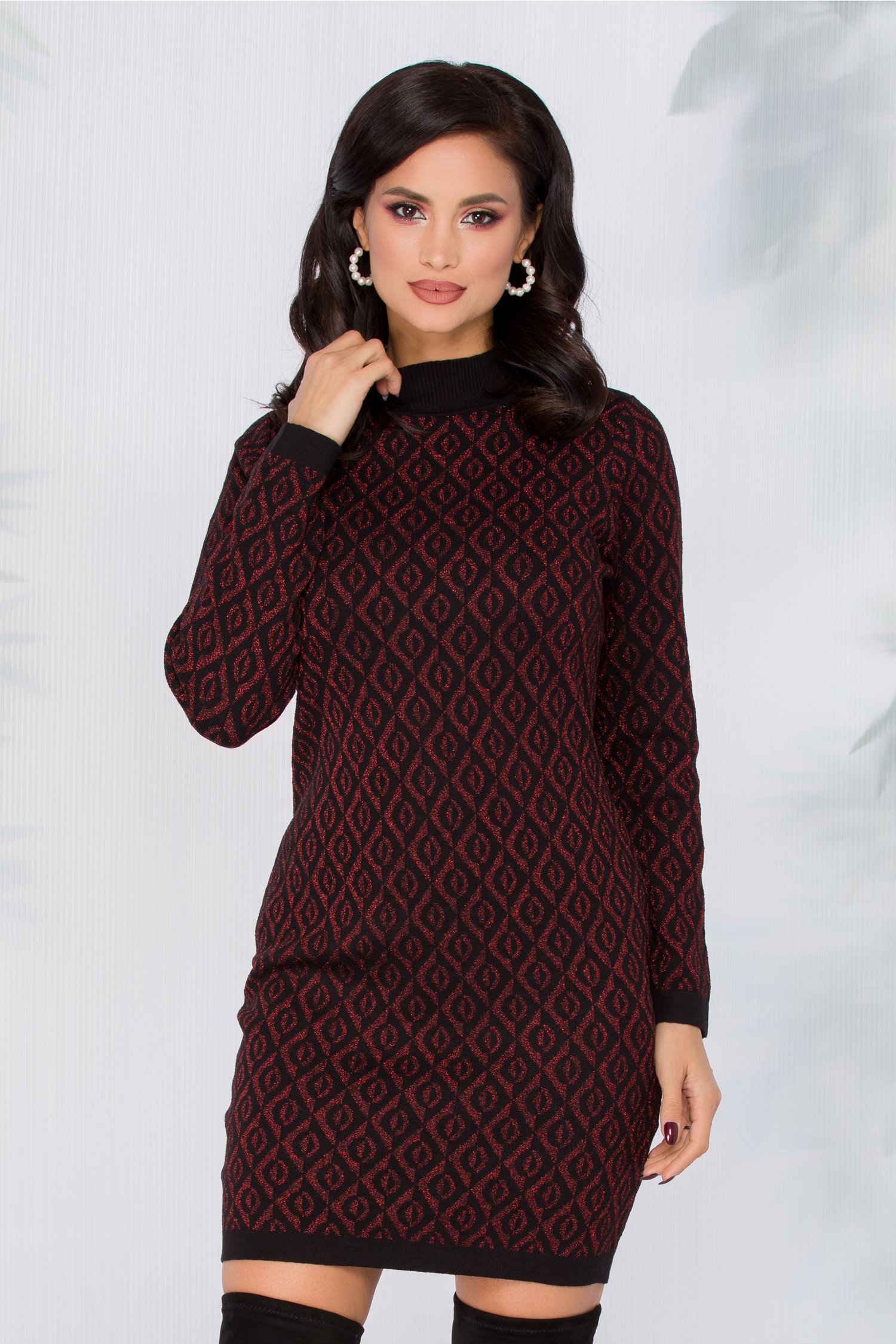 Rochie Doris neagra cu imprimeu bordo