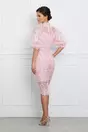 Rochie Doris roz din dantela cu funda din organza si curea