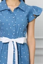 Rochie DY Fashion albastra cu buline si cordon in talie
