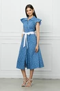 Rochie DY Fashion albastra cu buline si cordon in talie