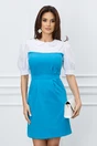 Rochie DY Fashion albastra cu bust alb si guler